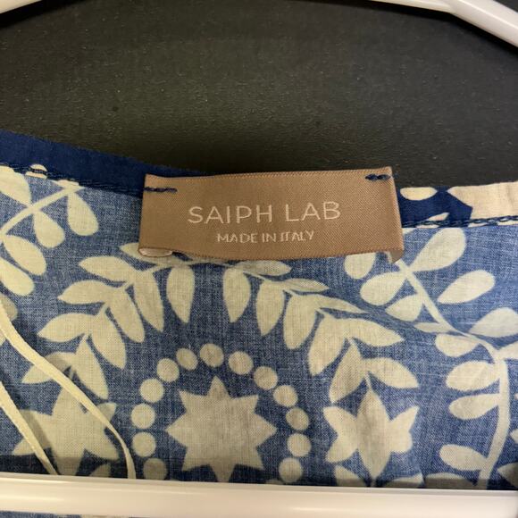 Saiph Lab Boho Top Blue White Bell Sleeve Blouse Size M Tunic Festival Peasant - Picture 8 of 9